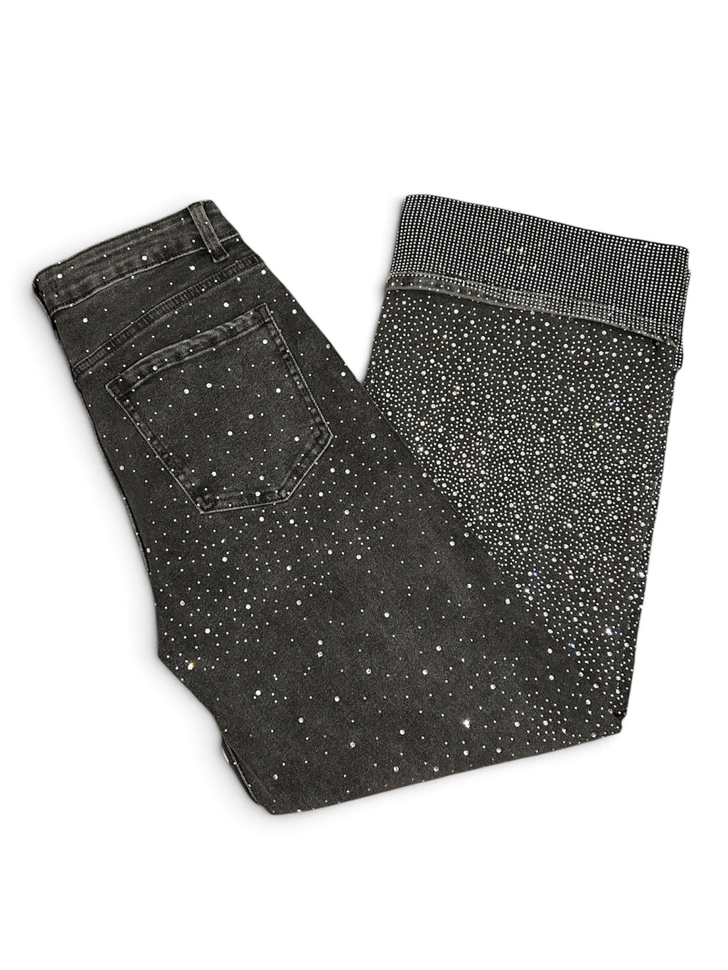 Bella Grey Denim Full Rhinestone pants - Wide Leg Stretch Jeans