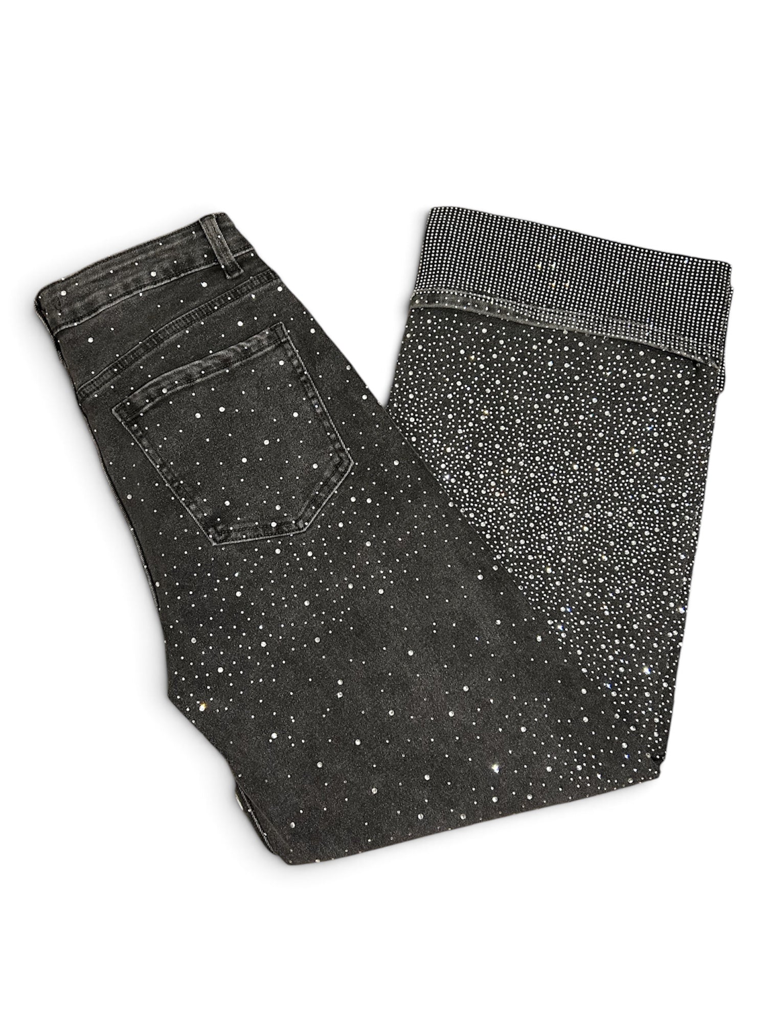 Bella Grey Denim Full Rhinestone pants - Wide Leg Stretch Jeans