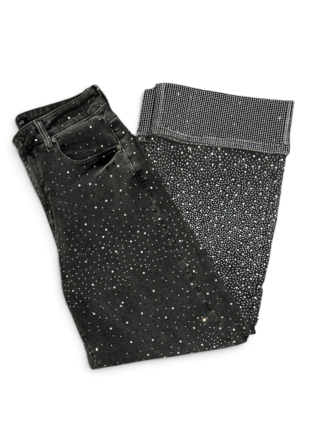 Bella Grey Denim Full Rhinestone pants - Wide Leg Stretch Jeans