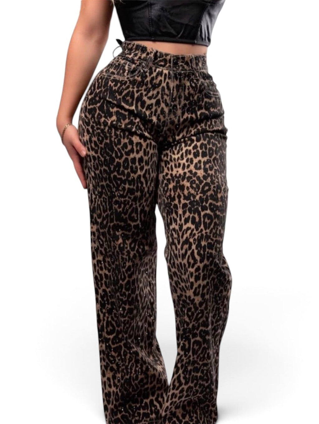 Bella Wild Jeans - Wide Leg Crystals Leopard