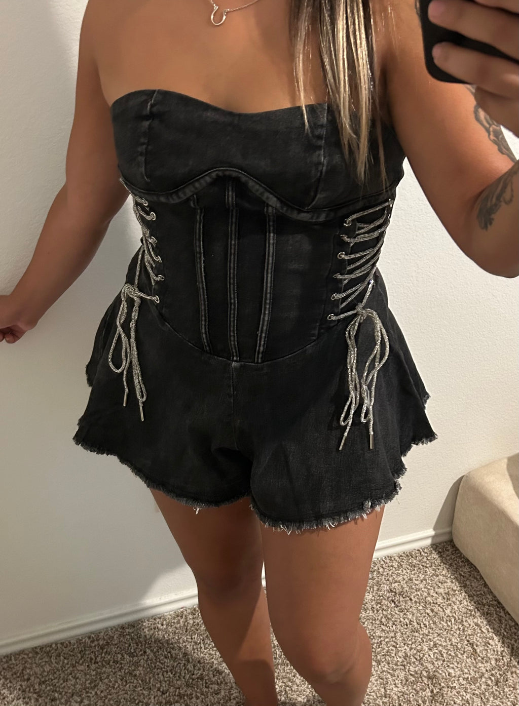 Rhinestone Vaquera Denim Romper