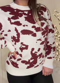 “Ella Sweater” cow pattern round neck knit