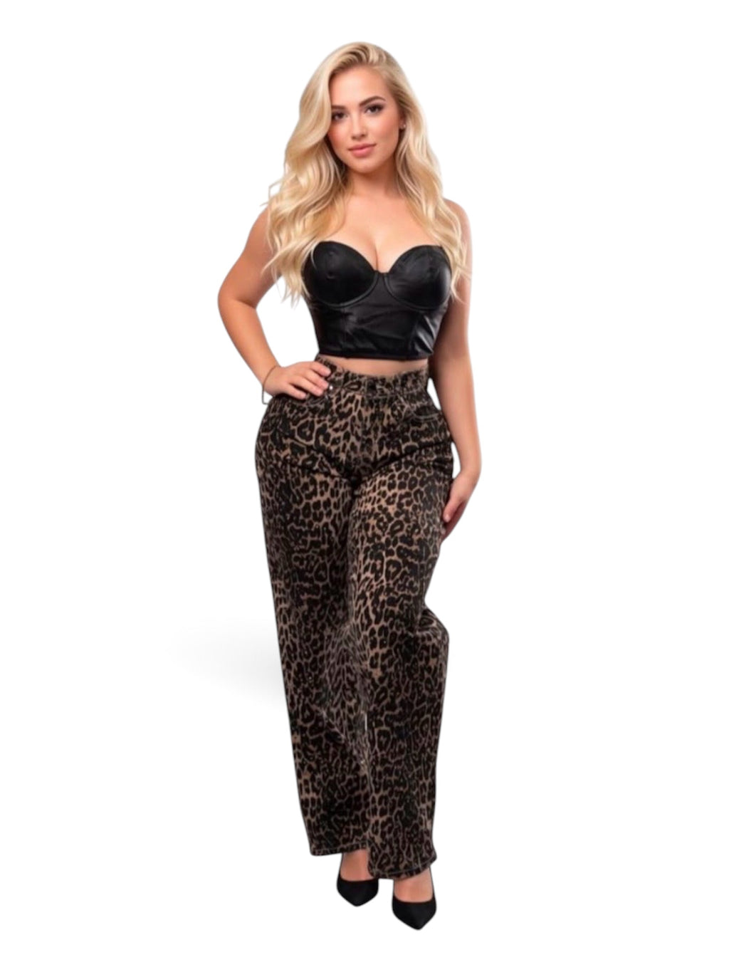 Bella Wild Jeans - Wide Leg Crystals Leopard